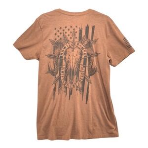 Howitzer T-Shirt Mens Medium Brown Patriotic Ram Skull Graphic Short Sleeve Tee